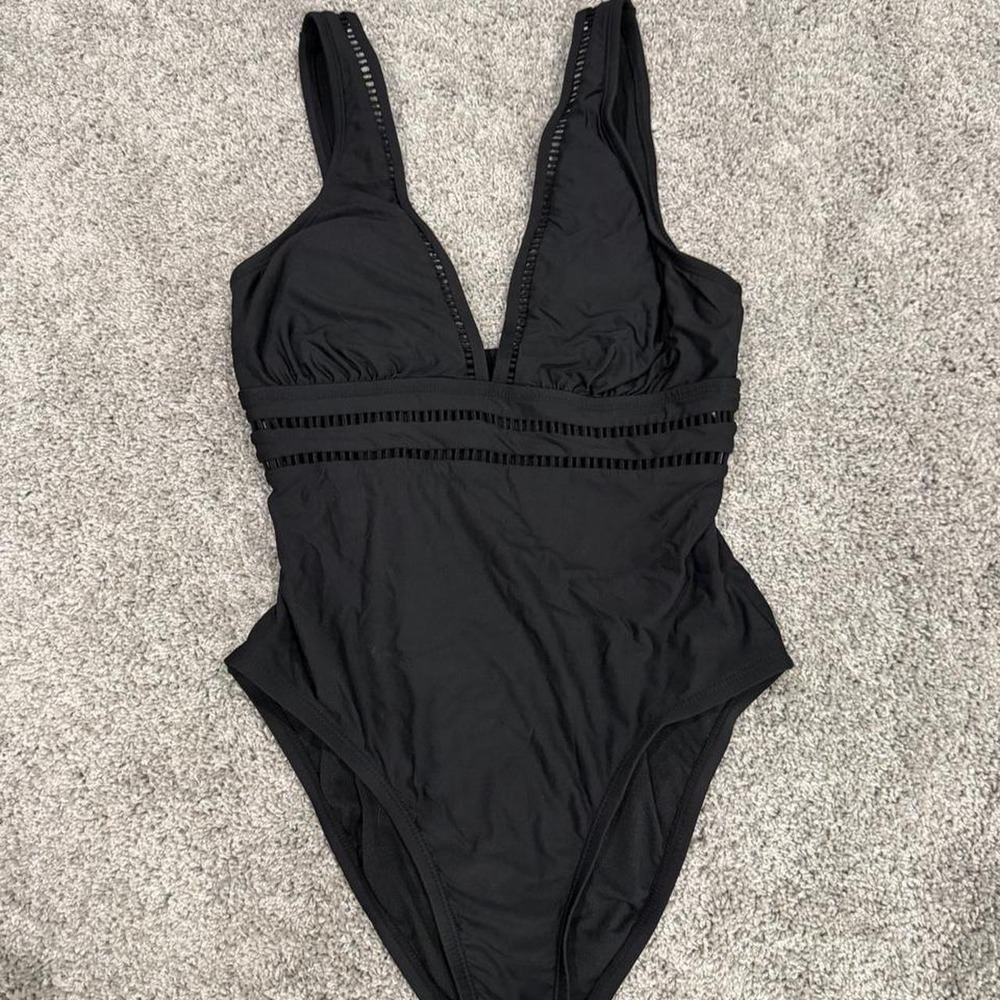 Black Freshwater one piece swimsuit with cutout detail, size M